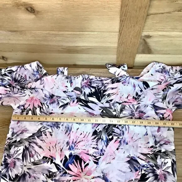 NYDJ Blouse Womens Medium Boho Hawaiian Tropical Floral Top Ruffle Cold Shoulder - Picture 8 of 13